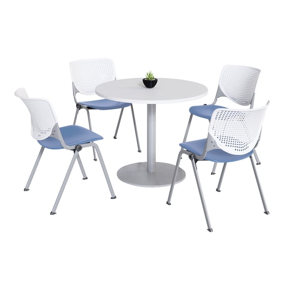 KFI Studios Mode Round 3' Dining Table Set, Designer White, 4 Peri KOOL Chairs