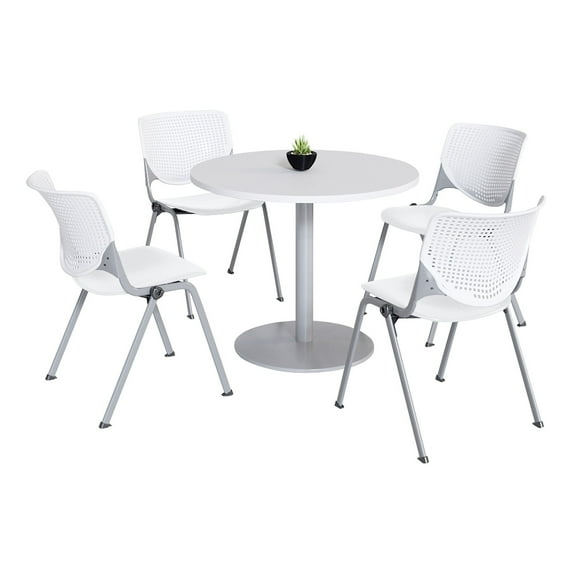 KFI Studios Mode Round 3' Dining Table Set, Designer White, 4 White KOOL Chairs