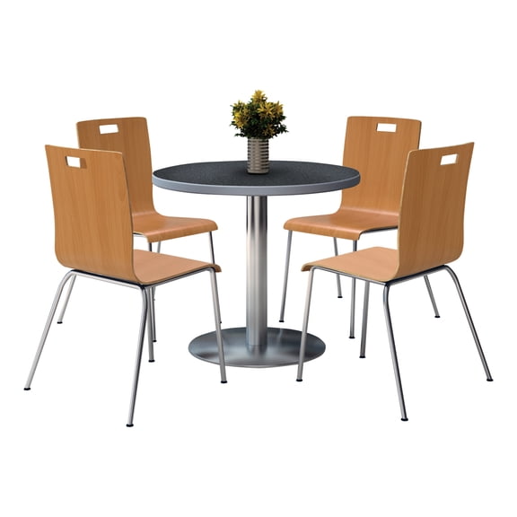 KFI Studios Mode Round 3' Dining Table Set, Graphite Nebula, 4 Espresso Jive Chairs
