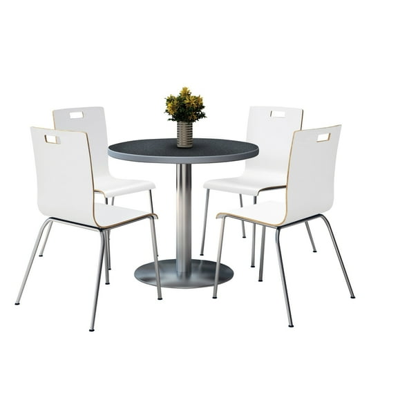 KFI Studios Mode Round 3' Dining Table Set, Graphite Nebula, 4 White Jive Chairs