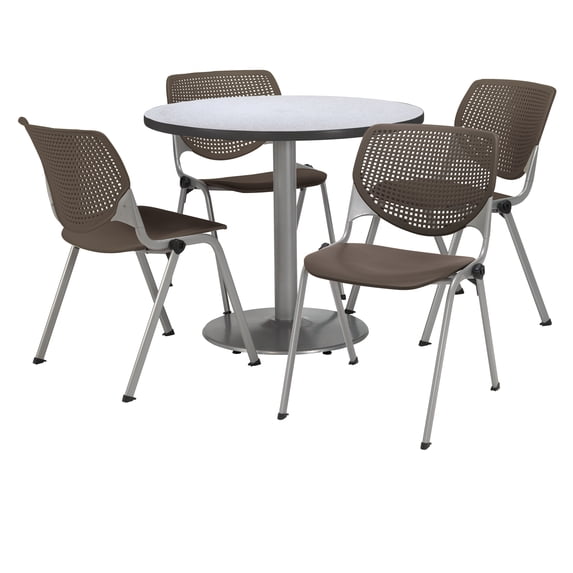 KFI Studios Mode Round 3' Dining Table Set, Grey Nebula, 4 Brownstone KOOL Chairs