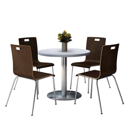 KFI Studios Mode Round 3' Dining Table Set, Grey Nebula, 4 Espresso Jive Chairs