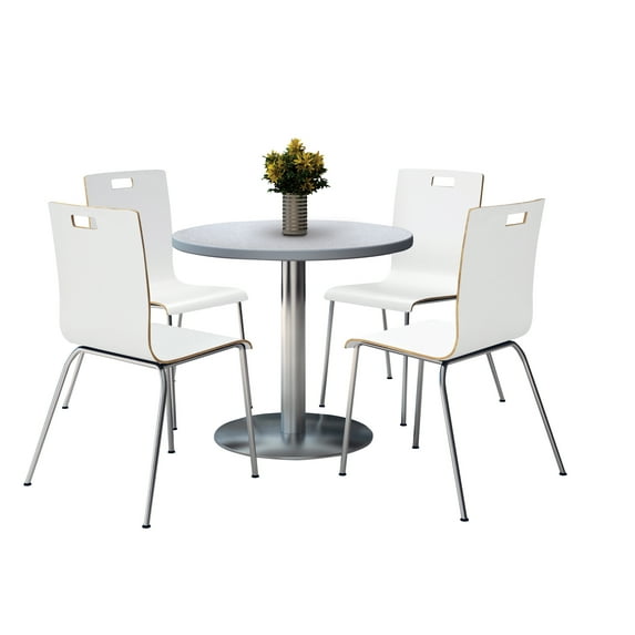 KFI Studios Mode Round 3' Dining Table Set, Grey Nebula, 4 White Jive Chairs