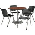 thumbnail image 1 of KFI Studios Mode Round 3' Dining Table Set, Mahogany, 4 Light Grey KOOL Chairs, 1 of 6