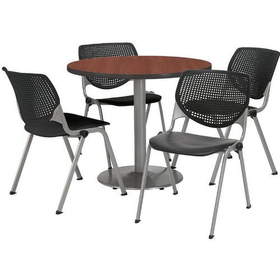 KFI Studios Mode Round 3' Dining Table Set, Mahogany, 4 Light Grey KOOL Chairs