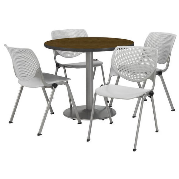KFI Studios Mode Round 3' Dining Table Set, Natural, 4 Navy KOOL Chairs