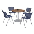 thumbnail image 1 of KFI Studios Mode Round 3' Dining Table Set, River Cherry, 4 Navy KOOL Chairs, 1 of 1