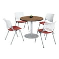 thumbnail image 1 of KFI Studios Mode Round 3' Dining Table Set, River Cherry, 4 White & Coral KOOL Chairs, 1 of 1
