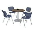 thumbnail image 1 of KFI Studios Mode Round 3' Dining Table Set, Studio Teak, 4 Navy KOOL Chairs, 1 of 1