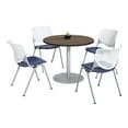 thumbnail image 1 of KFI Studios Mode Round 3' Dining Table Set, Studio Teak, 4 White & Navy KOOL Chairs, 1 of 1
