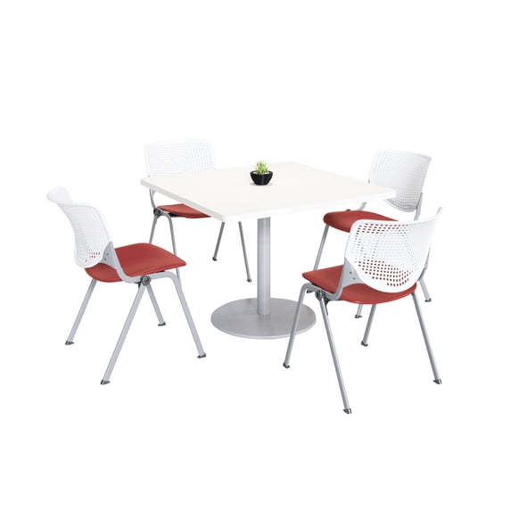 KFI Studios Mode Square 3.5' Dining Table Set, Designer White, 4 Coral KOOL Chairs