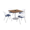 thumbnail image 1 of KFI Studios Mode Square 3.5' Dining Table Set, River Cherry, 4 White & Navy KOOL Chairs, 1 of 1