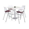 thumbnail image 1 of KFI Studios Mode Square 3' Bistro Table Set, Designer White, 4 Burgundy KOOL Barstools, 1 of 1