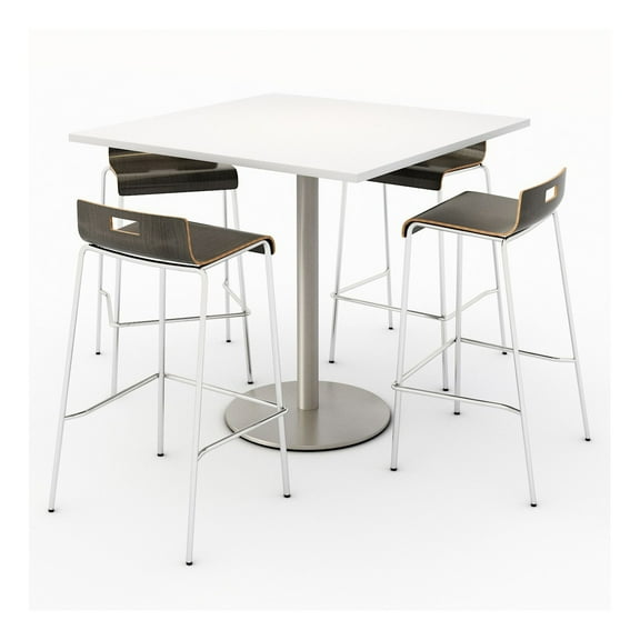 KFI Studios Mode Square 3' Bistro Table Set, Designer White, 4 Espresso Jive Barstools