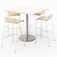thumbnail image 1 of KFI Studios Mode Square 3' Bistro Table Set, Designer White, 4 Natural Jive Barstools, 1 of 4