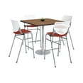 thumbnail image 1 of KFI Studios Mode Square 3' Bistro Table Set, River Cherry, 4 White & Coral KOOL Barstools, 1 of 1