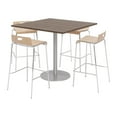 thumbnail image 1 of KFI Studios Mode Square 3' Bistro Table Set, Studio Teak, 4 Natural Jive Barstools, 1 of 2