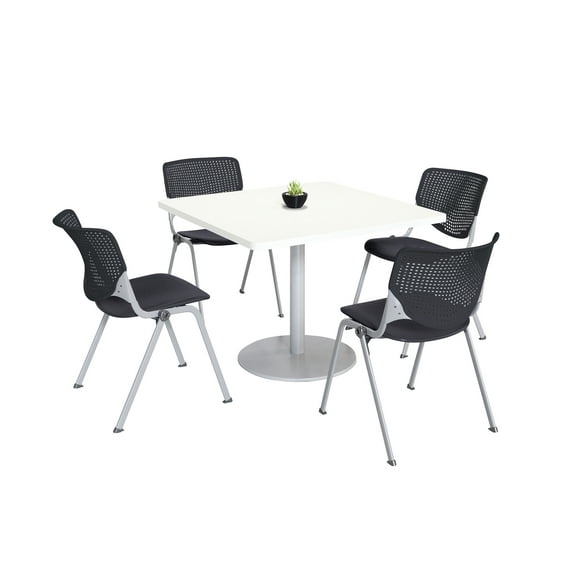 KFI Studios Mode Square 3' Dining Table Set, Designer White, 4 Black KOOL Chairs