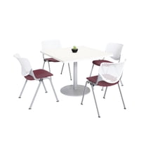 KFI Studios Mode Square 3' Dining Table Set, Designer White, 4 Burgundy KOOL Chairs