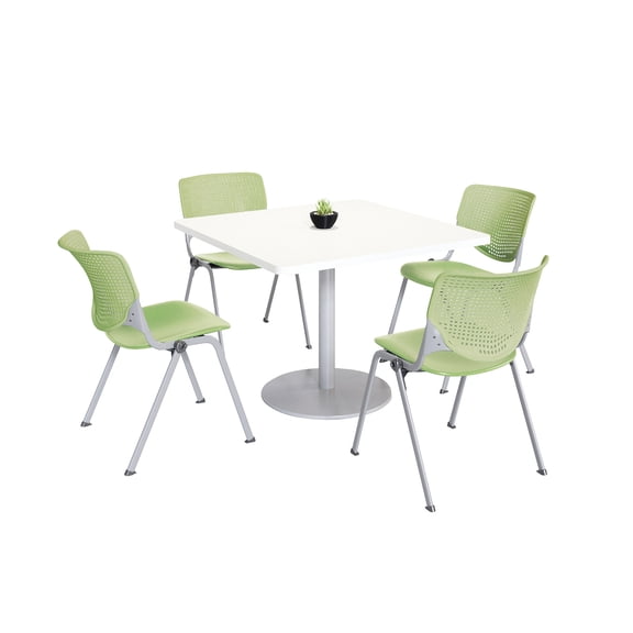 KFI Studios Mode Square 3' Dining Table Set, Designer White, 4 Lime Green KOOL Chairs