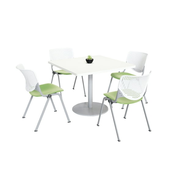 KFI Studios Mode Square 3' Dining Table Set, Designer White, 4 Lime Green KOOL Chairs