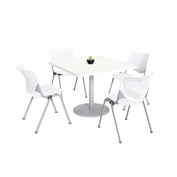 KFI Studios Mode Square 3' Dining Table Set, Designer White, 4 White KOOL Chairs