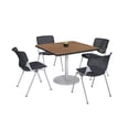 thumbnail image 1 of KFI Studios Mode Square 3' Dining Table Set, River Cherry, 4 Black KOOL Chairs, 1 of 1