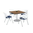 thumbnail image 1 of KFI Studios Mode Square 3' Dining Table Set, River Cherry, 4 White & Navy KOOL Chairs, 1 of 1
