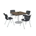 thumbnail image 1 of KFI Studios Mode Square 3' Dining Table Set, Studio Teak, 4 Black KOOL Chairs, 1 of 1