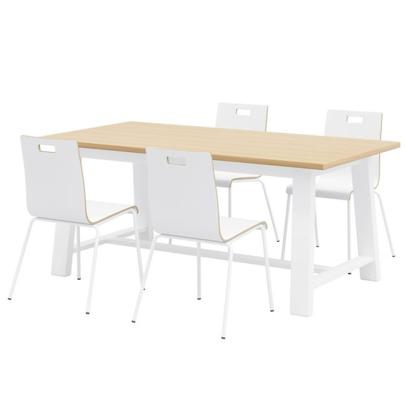 KFI Studios Natural Midtown Cafe Table and 4 Chairs Set in White