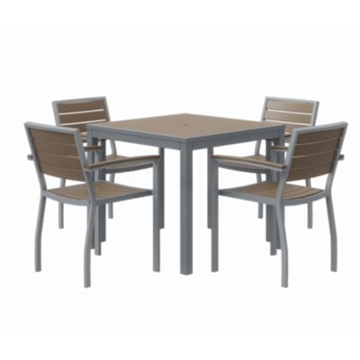 Eveleen Outdoor Patio Table with Four Mocha Powder-Coated Polymer Chairs, Square, 32", Mocha