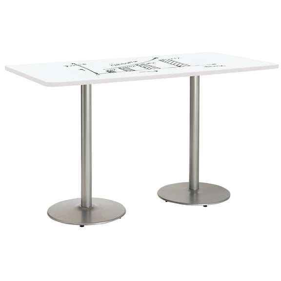 KFI Studios Whiteboard 2.5' x 6' Bistro Table, Silver Base, White