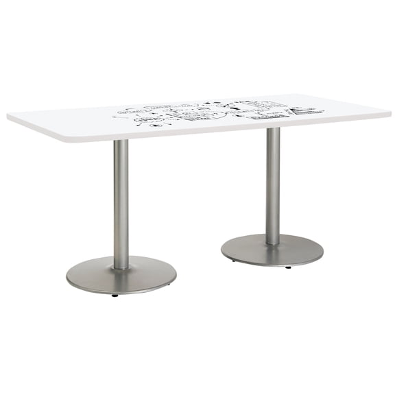 KFI Studios Whiteboard 3.5' x 7' Dining Table, Silver Base, White