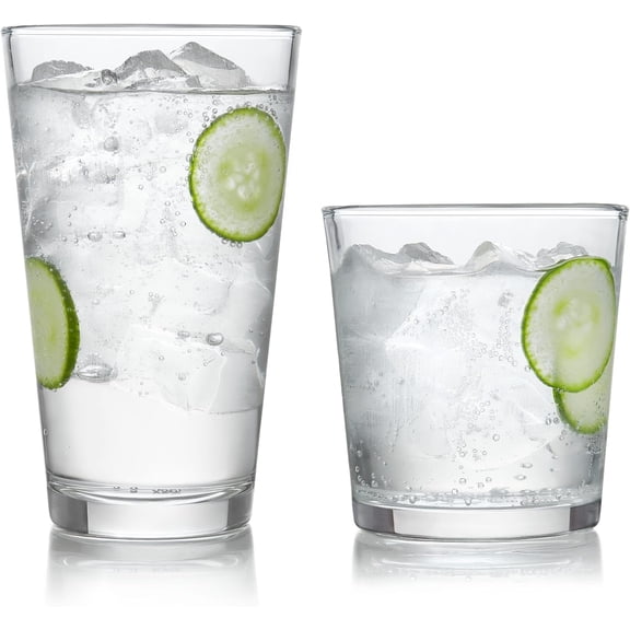 KFJD Preston Tumbler and Rocks Glass Set of 16 in Modern Design for Versatile Use