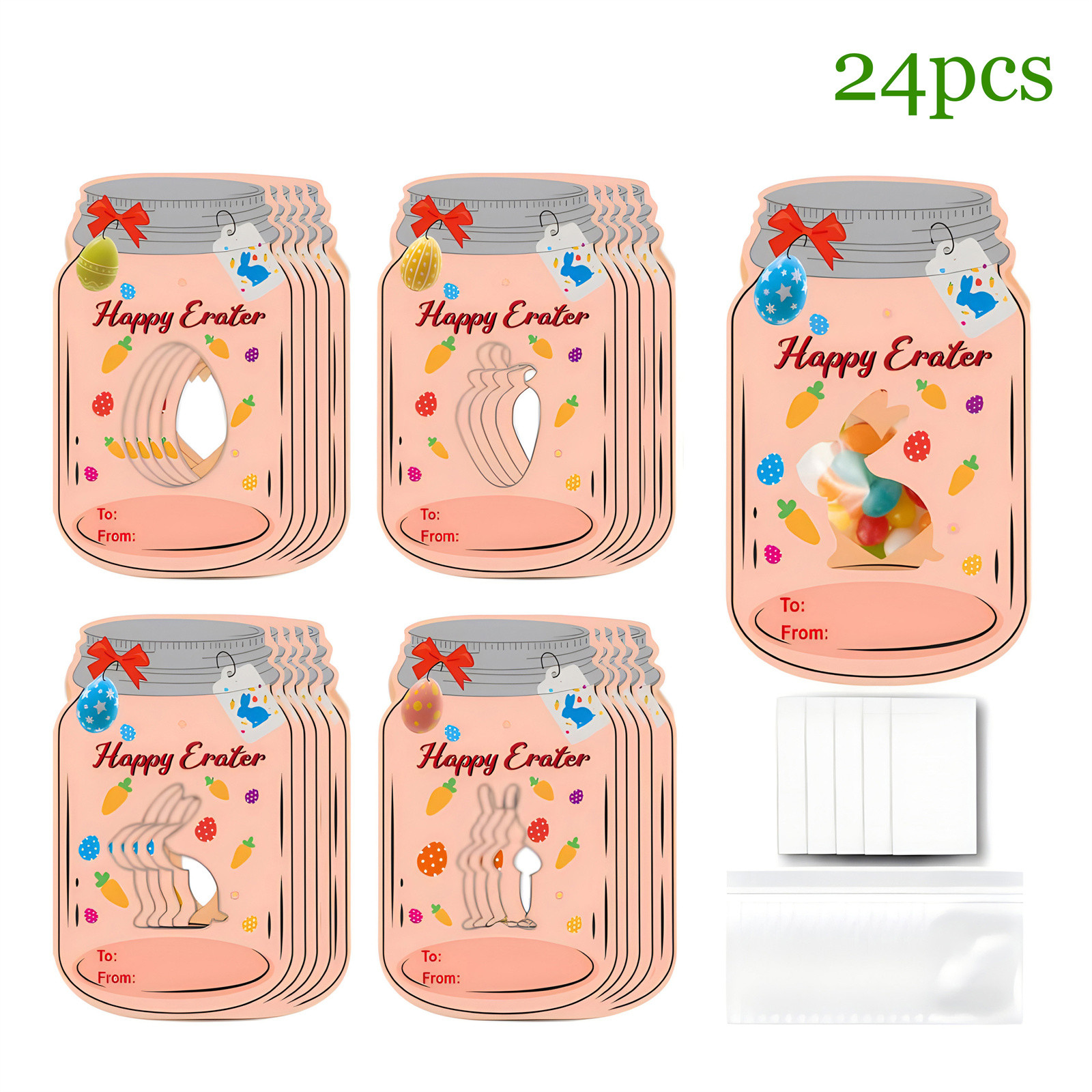 48 Pack Fall Mason Jar Candy Cards – With Treat Bags & Stickers, DIY Thanksgiving Party Favors