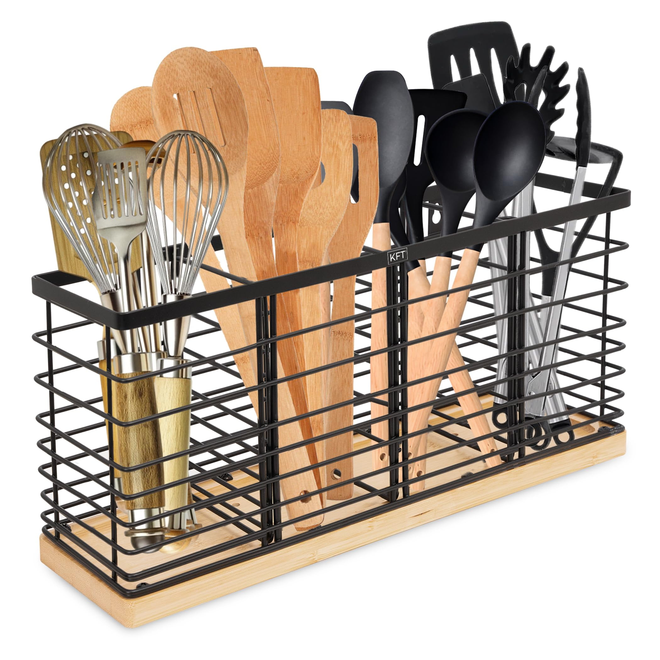 KFT Extra Large Kitchen Utensil Holder with 4 Compartments，Matte Black ...