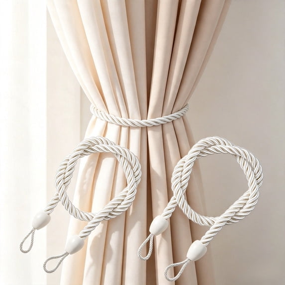 KFUIRDE 2Pcs Rope Curtain Tiebacks, Farmhouse Tassel Tie Backs for Window Curtains, Decorative Cord Buckle Drapery Holdbacks, Rustic Window Accessory, G