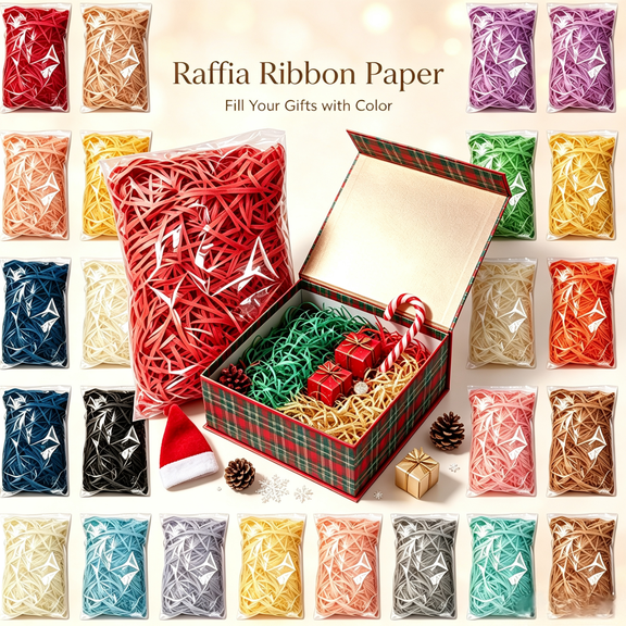 KFUIRDE Basket Grass Craft Shredded Tissue Raffia Gift Filler Paper Shreds for DIY Gift Packaging, Easter Basket Filling, Egg Stuffer, Party Supplies & Decoration, 100g, Bright Red Style B