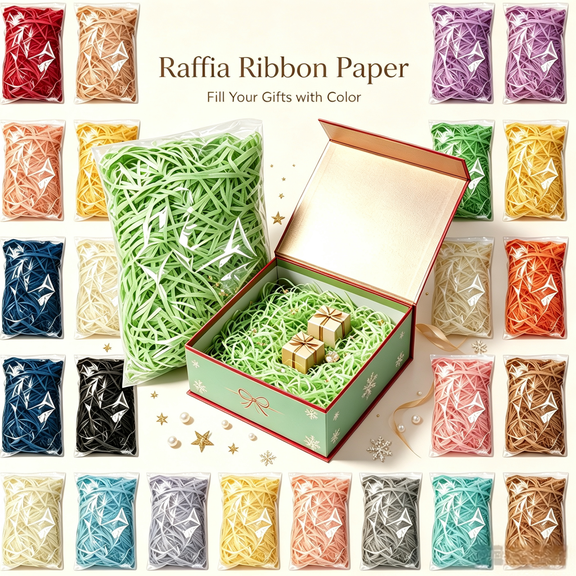 KFUIRDE Basket Grass Craft Shredded Tissue Raffia Gift Filler Paper Shreds for DIY Gift Packaging, Easter Basket Filling, Egg Stuffer, Party Supplies & Decoration, 100g, Green Style I