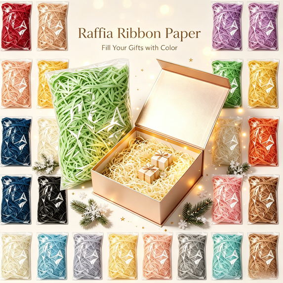 KFUIRDE Basket Grass Craft Shredded Tissue Raffia Gift Filler Paper Shreds for DIY Gift Packaging, Easter Basket Filling, Egg Stuffer, Party Supplies & Decoration, 100g, Light Yellow Style T