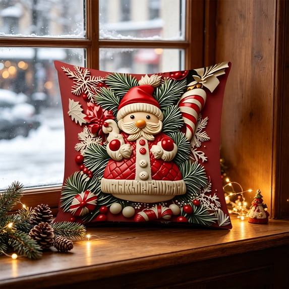 KFUIRDE Christmas-Printed Cushion Cover 18x18in, 3D Printed Sofa Pillow with Festive Christmas Theme, Decorative Cushion Case for Couch Living Room, Xmas Holiday Home Decor D