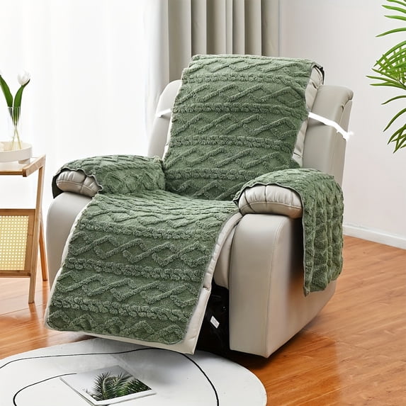 KFUIRDE Velvet Recliner Chair Cover, Non-Slip Sofa Furniture Protector with Elastic Straps, Soft Plush Recliner Slipcover for Living Room, Stretchable Couch Guard for Home Decor and Pet Friendly