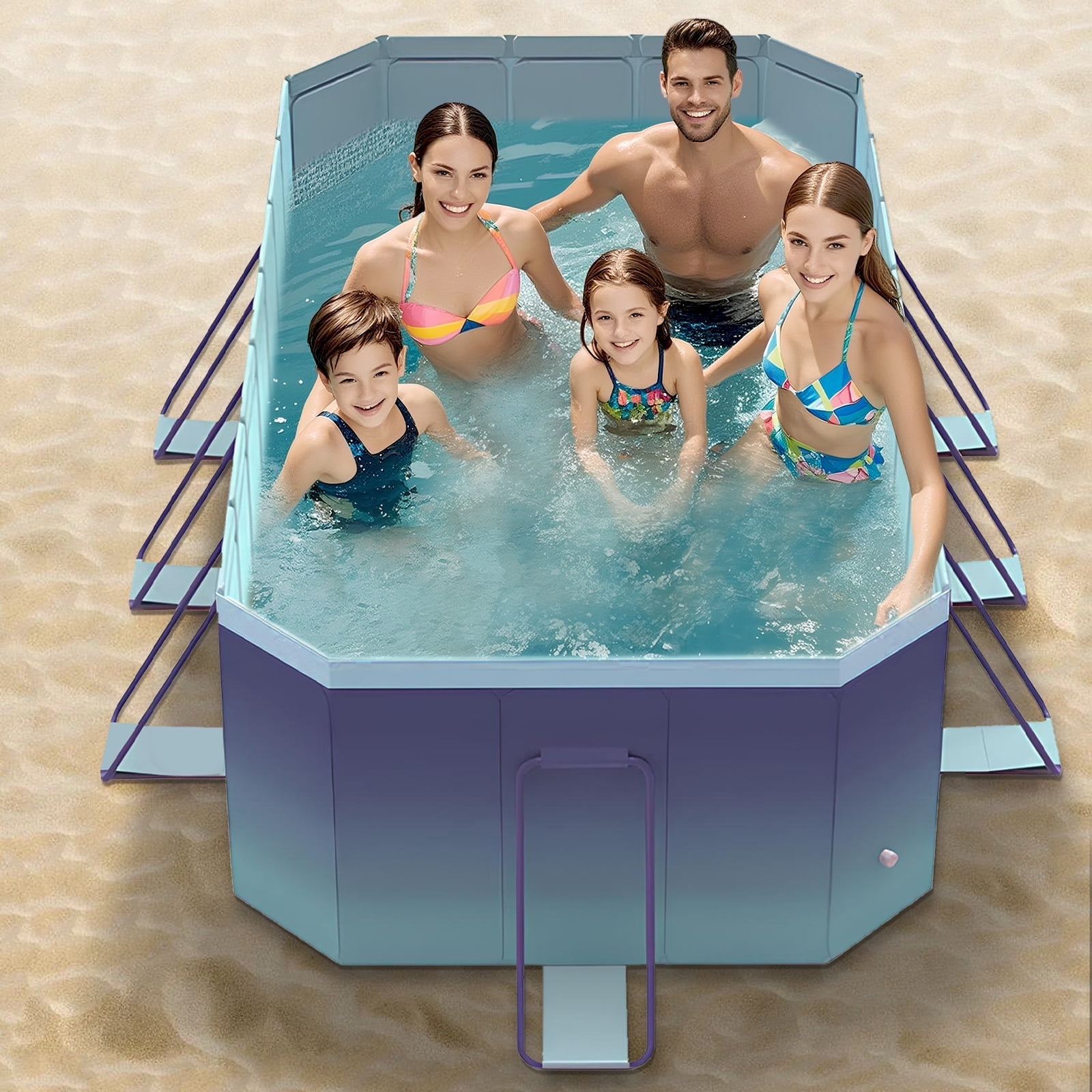 KFeng 102"  Foldable Family & Kids Swimming Pool,Metal Frame,Non - Inflatable,Blue