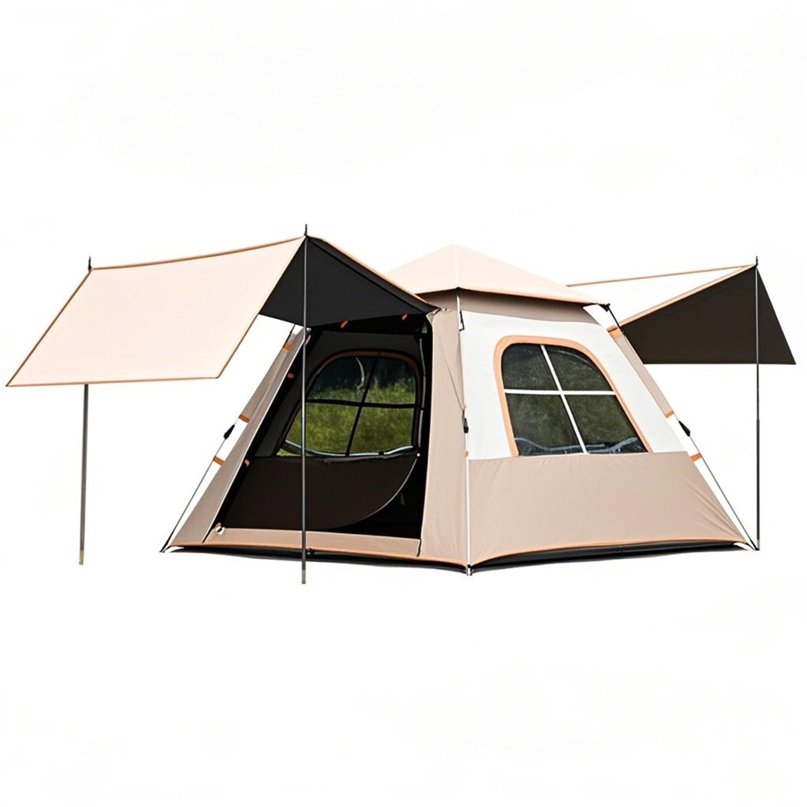KFeng 8 Person Black Vinyl Camping Tent, Waterproof with Shade Awning and Porch for Campsites,Backyards and Indoor Applications