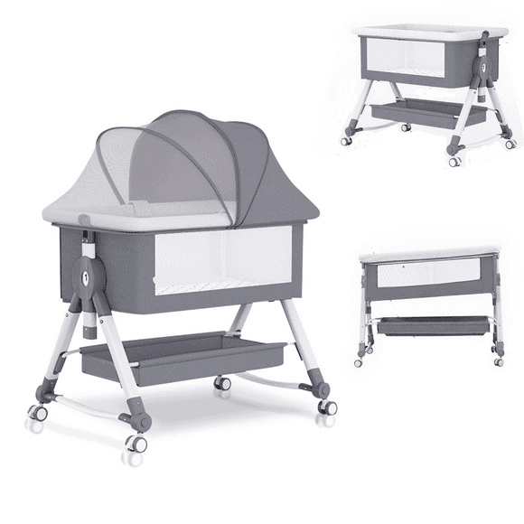 KFeng Baby Bassinet with Changing Table & Wheel,Adjustable Height for 0-36 Months,Gray