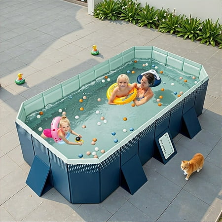 KFeng Blue Foldable Family & Kids Swimming Pool,Metal Frame,Non - Inflatable (113×66×20 in)