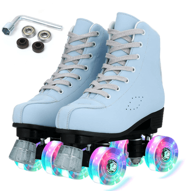 KFeng Shiny PU Leather Roller Skates for Indoor/Outdoor Use,Unisex Skates,Blue(Women8.5/Men7)
