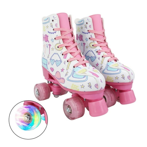 KFeng Shiny PU Leather Roller Skates for Indoor/Outdoor Use,Unisex Skates,White