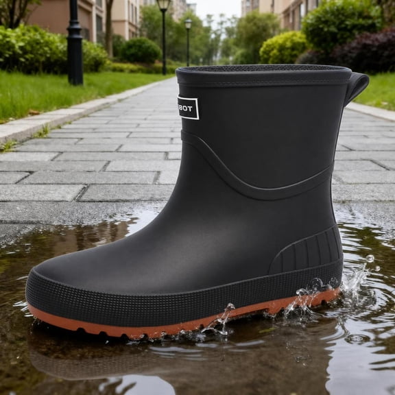 KFeng Waterproof Rubber Rain Boots,Women's Play Short Rain Boot,Black(women6.5)