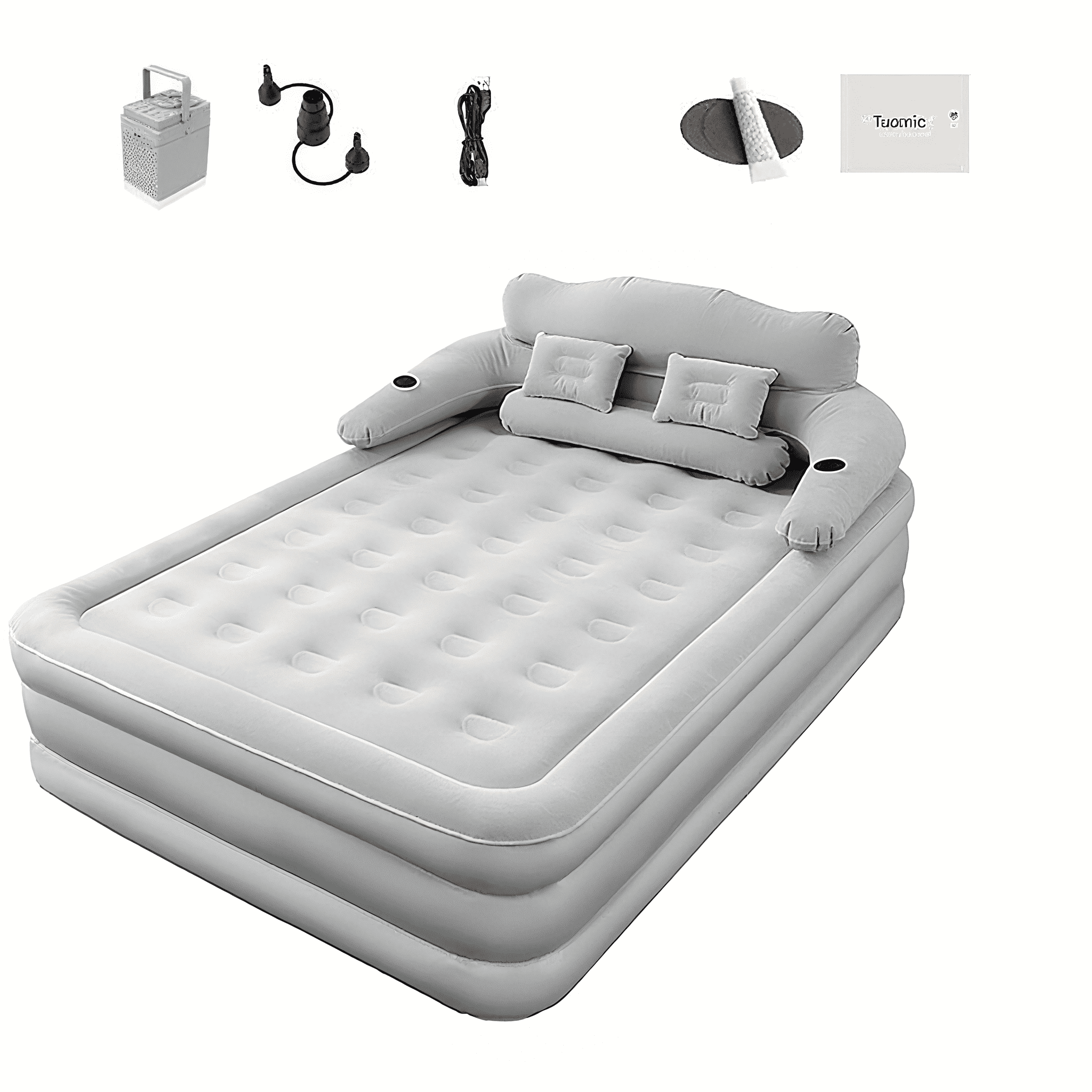 KFeng 18in Queen Gray Inflatable Air Mattress with Headboard,Built-in & Removable Pump,Camping & Home Use